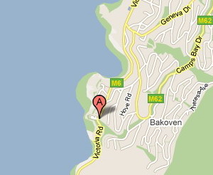 Map of location of Ocean View House, Bakoven, Camps Bay, Cape Town, Western Cape, South Africa - Click for larger image