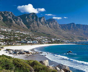 Camps Bay Beach and the 12 Apostle Mountains, Camps Bay, Cape Town, Western Cape, South Africa - Click for larger image