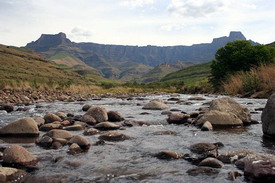View of the Drakensberg amphitheatre as from the upper Tugela River, KwaZulu-Natal, South Africa